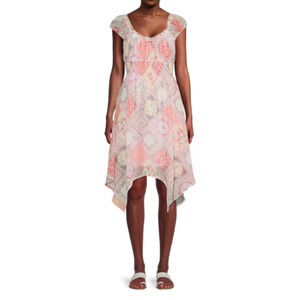 No Boundaries Juniors Cap Sleeve Hanky Hem Dress Patchwork